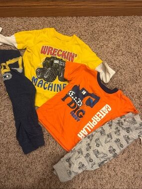 Boys Construction Truck Tee Set - Yellow & Orange Bundle Catepillar (A)